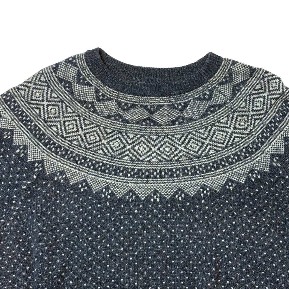 J.Crew Mercantile Lambswool Blend Fair Isle Nordic Sweater Mens XL‎ Navy Blue - Picture 2 of 6
